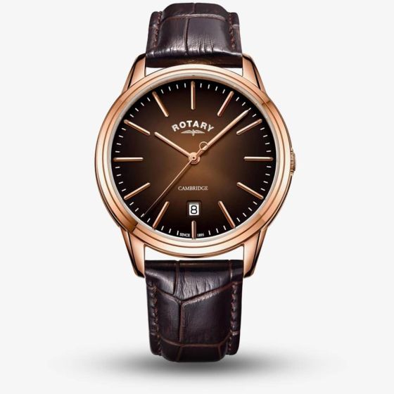 Rotary Mens Cambridge Rose Gold PVD Brown Leather Strap GS05394/16