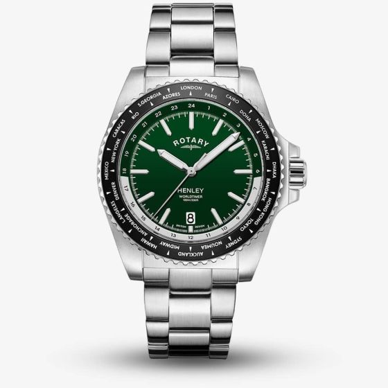 Rotary Henley Worldtimer Green Dial Watch GB05370/78