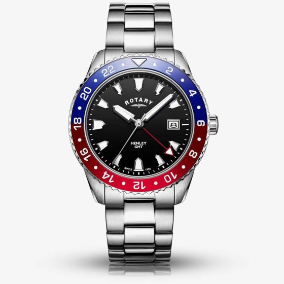 Rotary Mens Henley GMT Stainless Steel Red Blue And Black Dial Bracelet Watch GB05108/30