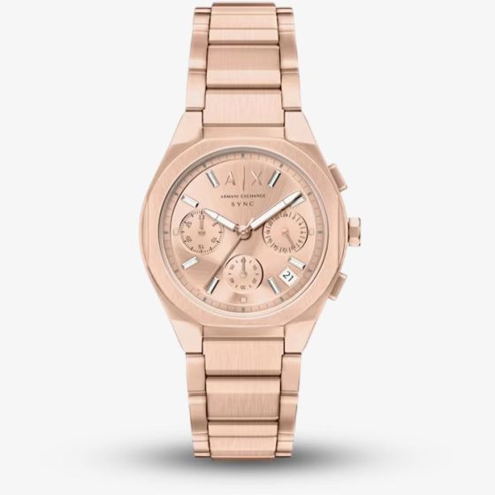 Armani Exchange Ladies Sync Rose Gold Tone Bracelet Watch AX6035