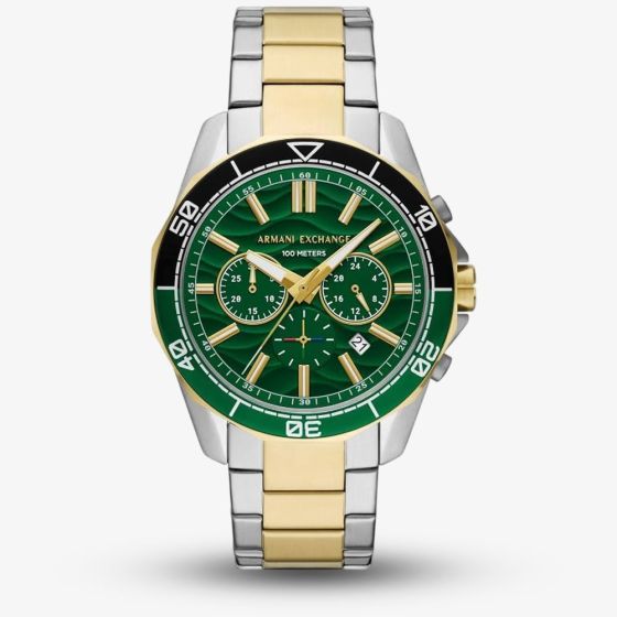 Armani Exchange Mens Spencer Two-Tone Green Chronograph Watch AX1966