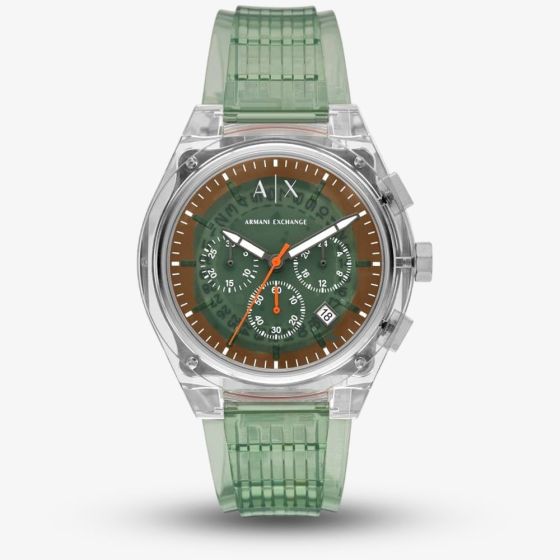 Armani Exchange Mens Rafael Green Chronograph Plastic Strap Watch AX4165