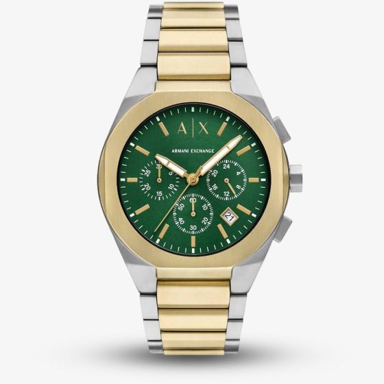 Armani Exchange Mens Rafael Two-Tone Green Chronograph Watch AX4184