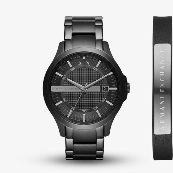 Armani Exchange Mens Hampton Black Watch & Bracelet Gift Set AX7101
