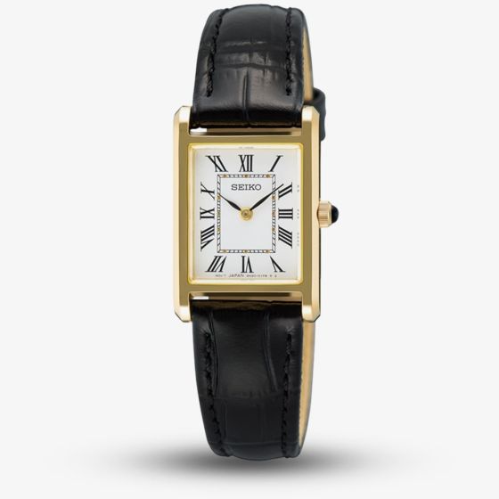 Seiko Ladies Classic Dress Gold Tone Leather Strap Watch SWR108P1