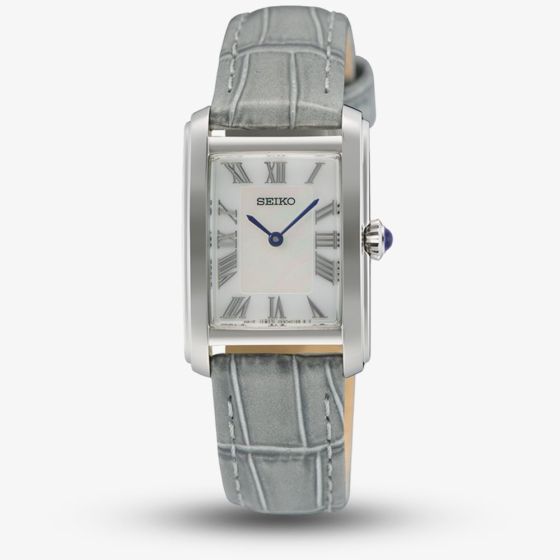 Seiko Ladies Caprice White Dial Grey Leather Strap Watch SWR099P1