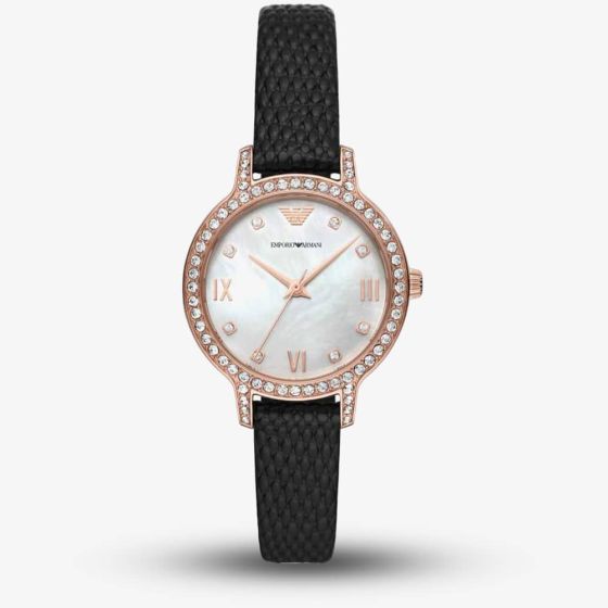 Emporio Armani Cleo Black Leather Strap Watch AR11485 