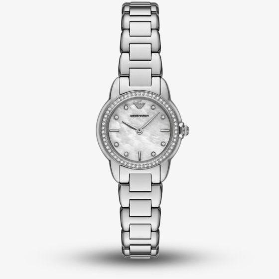 Emporio Armani Ladies Mia Silver Mother Of Pearl Dial Watch AR11669