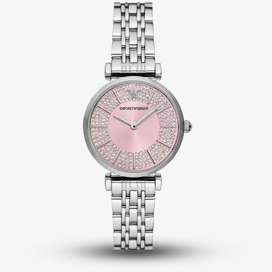 Emporio Armani Ladies Gianni Stone Set Pink Dial Watch AR11686
