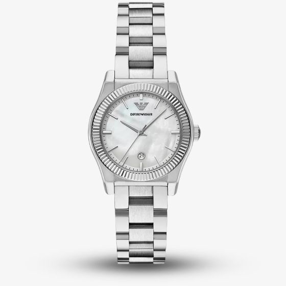 Emporio Armani Ladies Federica Silver Mother Of Pearl Dial Watch AR11723
