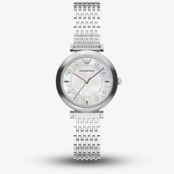 Emporio Armani Ladies Archelia Silver Mother Of Pearl Dial Bracelet Watch AR11807