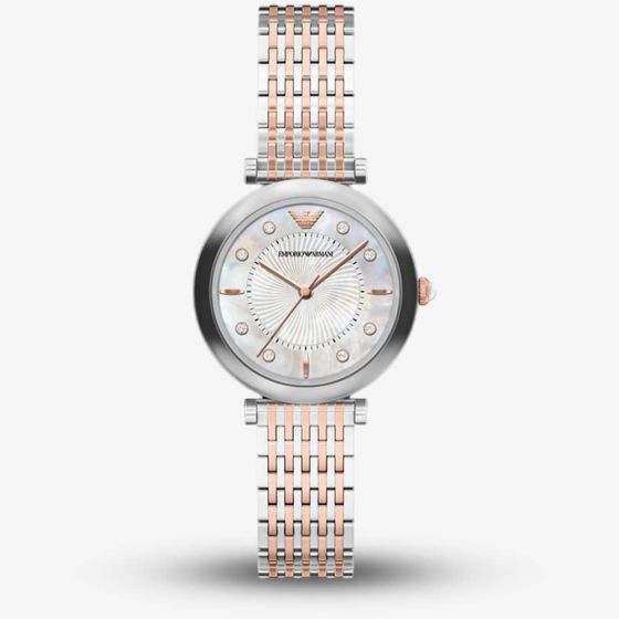 Emporio Armani Ladies Archelia Silver Mother Of Pearl Dial Two Tone Bracelet Watch AR11808