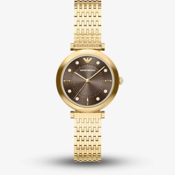 Emporio Armani Ladies Archelia Brown Dial Gold Tone Bracelet Watch AR11810