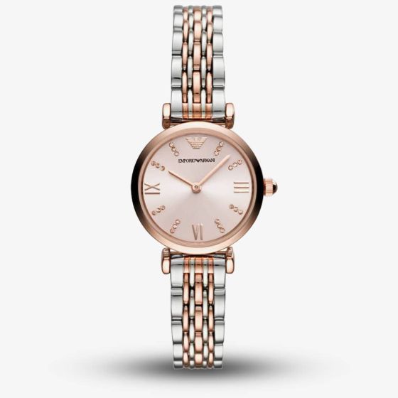 Emporio Armani Ladies Pink Dial Two Tone Bracelet Watch AR11223