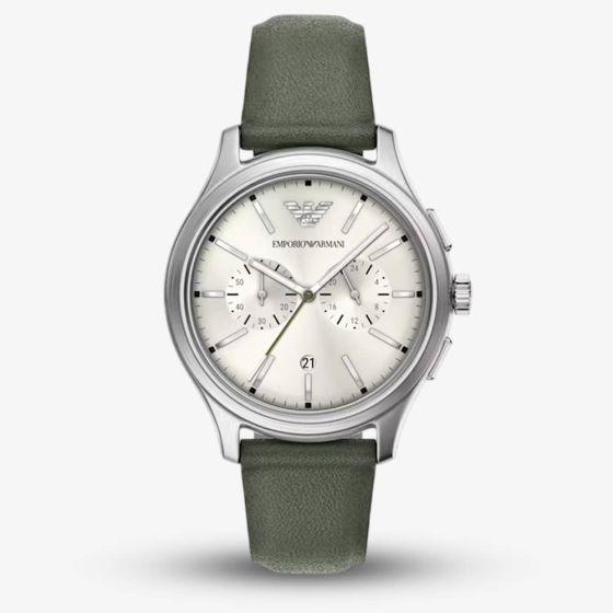Emporio Armani Mens Dario Cream Chronograph Dial Leather Strap Watch AR11801