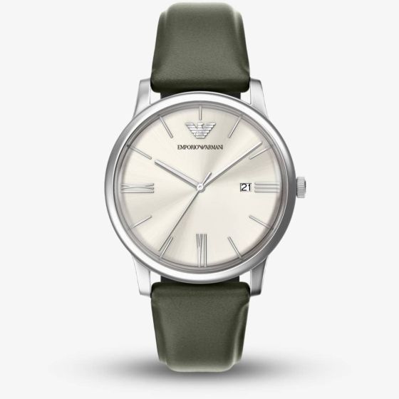 Emporio Armani Mens Minimalist Cream Dial Leather Strap Watch AR11811