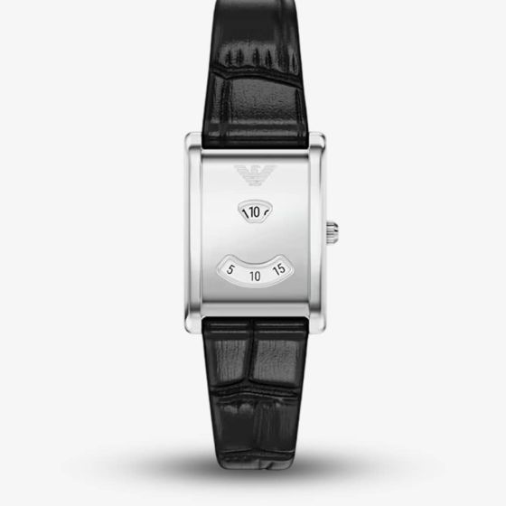 Emporio Armani Ladies Mystery Hour Silver Rectangular Dial Leather Strap Watch AR11813