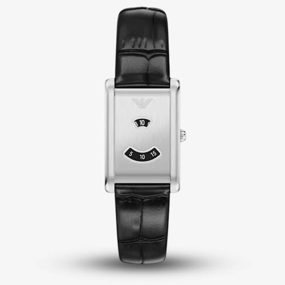Emporio Armani Mens Mystery Hour Silver Rectangular Dial Leather Strap Watch AR11816