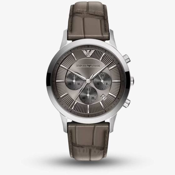 Emporio Armani Mens Archetipo Grey Chronograph Dial Leather Strap Watch AR11821