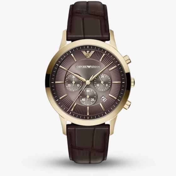Emporio Armani Mens Archetipo Brown Chronograph Dial Leather Strap Watch AR11822