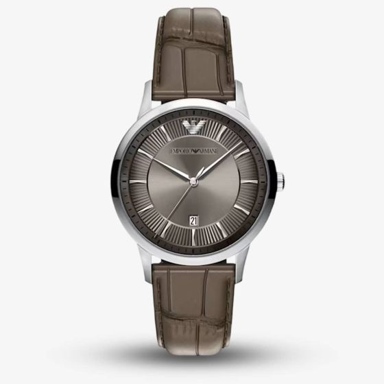 Emporio Armani Mens Archetipo Grey Dial Leather Strap Watch AR11823