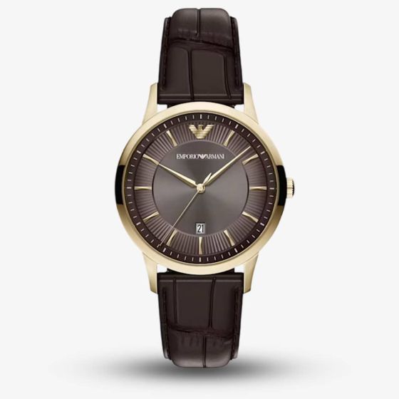 Emporio Armani Mens Archetipo Brown Dial Leather Strap Watch AR11824