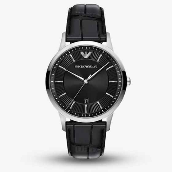 Emporio Armani Mens Archetipo Black Dial Leather Strap Watch AR11826