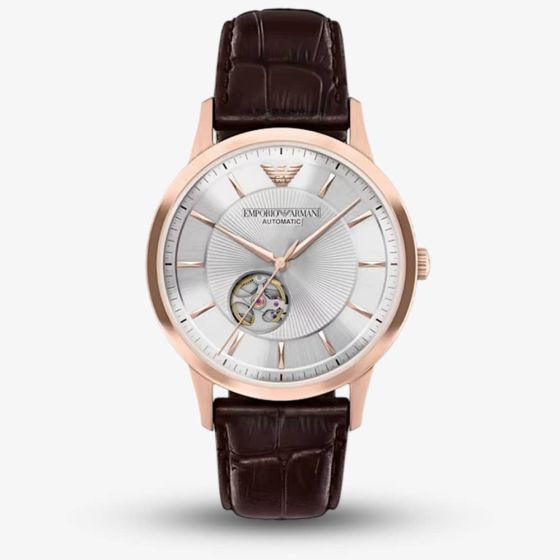 Emporio Armani Mens Archetipo Silver Dial Leather Strap Watch AR60098