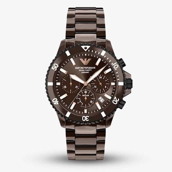 Emporio Armani Mens World Explorer Brown Chronograph Dial Bracelet Watch AR70025