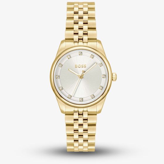 BOSS Ladies Graceful Gold Tone Crystal Silver Dial Watch 1502810