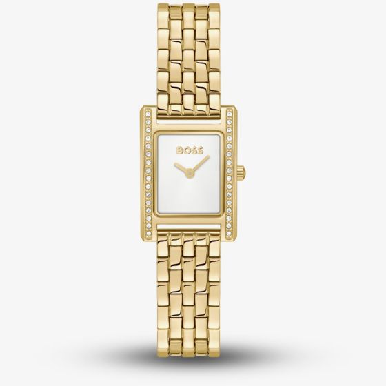 BOSS Ladies Lucy Precious Gold Tone Crystal Rectangle Watch 1502815