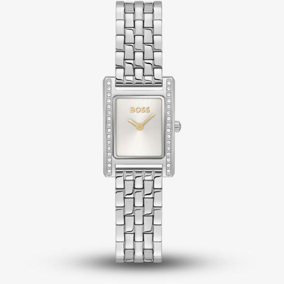 BOSS Ladies Lucy Precious Silver Tone Crystal Rectangle Watch 1502816