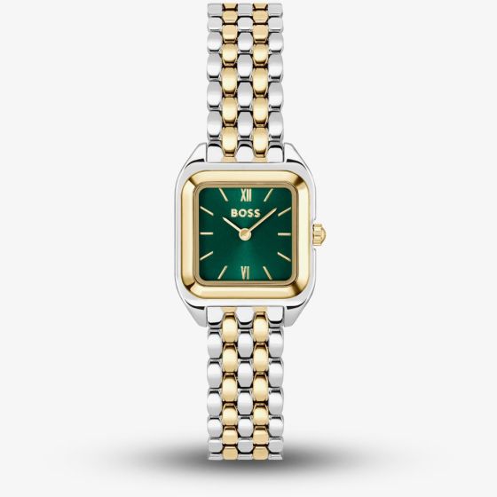 BOSS Ladies Mae Petite Two Tone Rectangle Green Dial Watch 1502822
