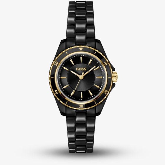 BOSS Ladies Sage Aqua Black Ceramic Bracelet Watch 1502851