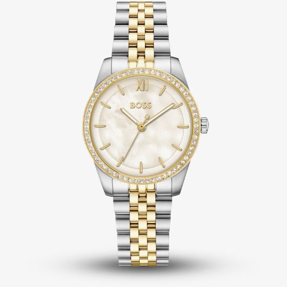 BOSS Ladies Graceful Precious Two Tone White Mother of Pearl Dial Bracelet Watch 1502867