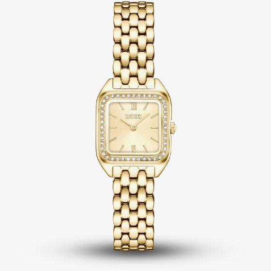 BOSS Ladies Mae Petite Square Golden Dial Bracelet Watch 1502883