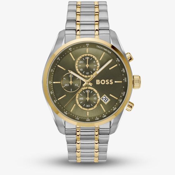 BOSS Mens Grand Prix 44 Two-Tone Green Chronograph Watch 1514227