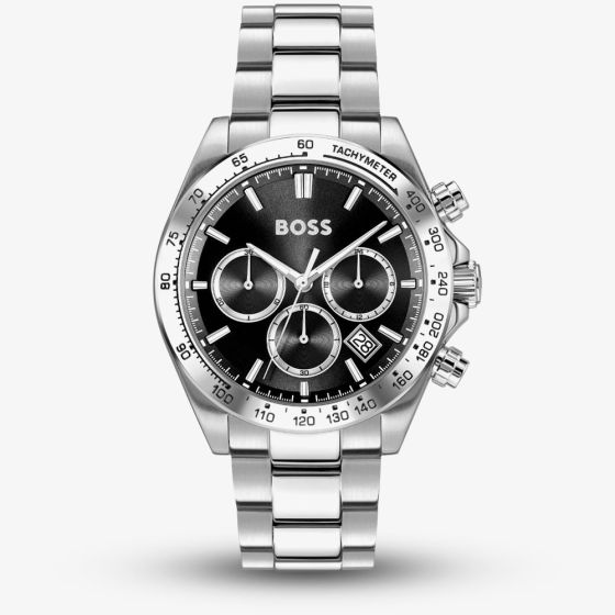 BOSS Mens Hero 2.0 Silver Tone Black Chronograph Watch 1514267