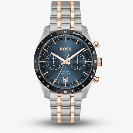 BOSS Mens Tourmaster Two Tone Blue Dial Chronograph Watch 1514288