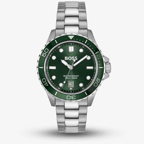 BOSS Mens Troper Sport Green Stainless Steel Bracelet Watch 1514294