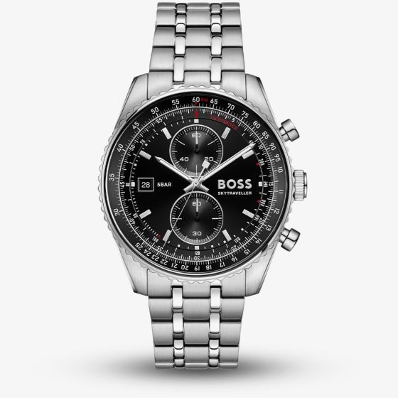 BOSS Mens Skytraveller Chronograph Black Dial Bracelet Watch 1514349