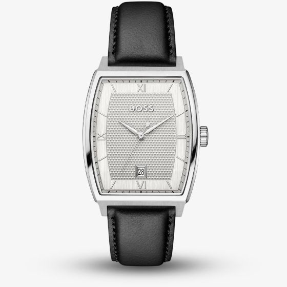 BOSS Mens Principle Arc Silver Dial Leather Strap Watch 1514351