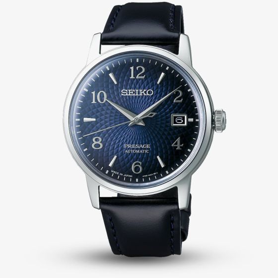 Seiko Presage Cocktail Time Old Clock Blue Leather Strap Watch SRPE43J1
