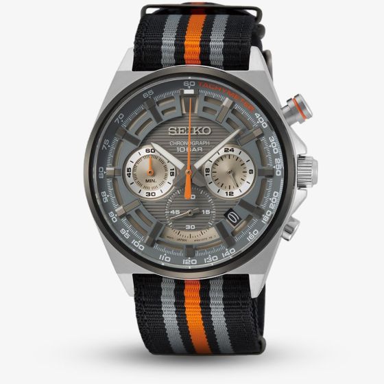 Seiko Mens Grey & Orange Chronograph Nylon Strap Watch SSB403P1