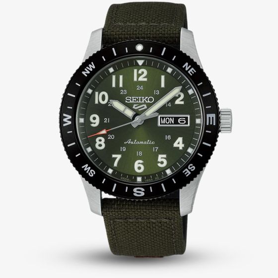 Seiko Mens 5 Sports Field Automatic Green Fabric Strap Watch HDB008K1