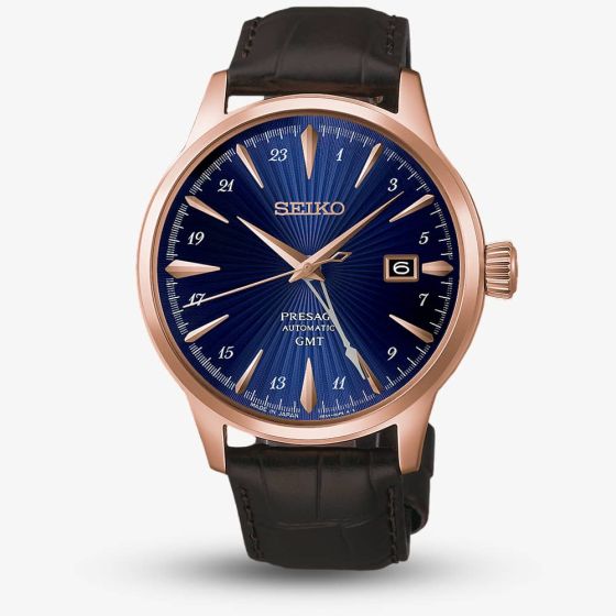 Seiko Mens Presage Cocktail Time 'Corcovado' Blue Dial Leather Strap Watch HCB005J1