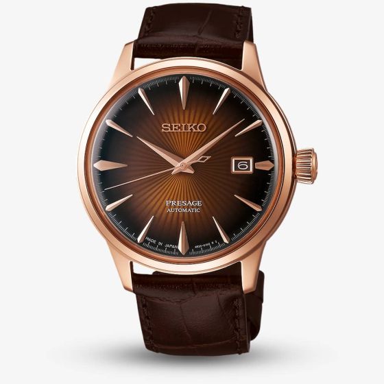 Seiko Mens Presage Cocktail Time 'Manhattan' Brown Dial Leather Strap Watch SRPB46J1
