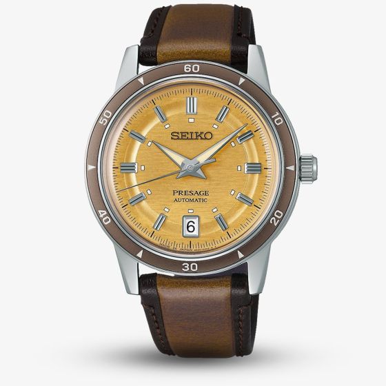 Seiko Presage Style 60s Golden Yellow Dial Leather Strap Watch SRPL75J1