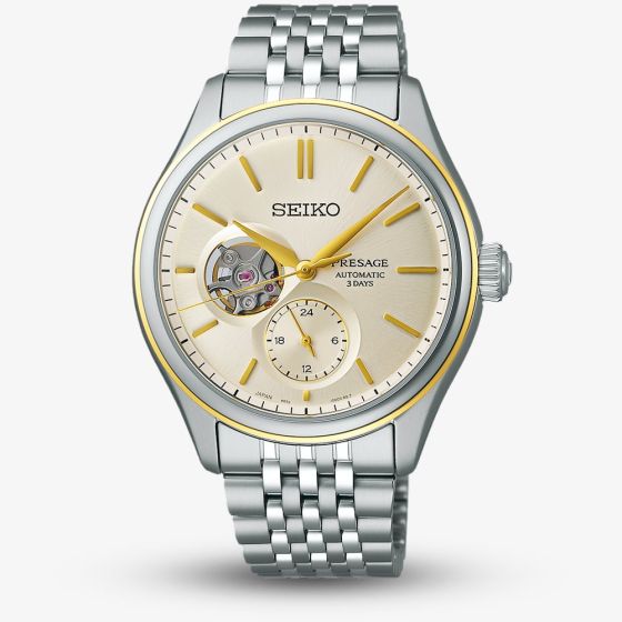 Seiko Mens Presage Classic Open Heart Champagne Dial Watch SPB480J1