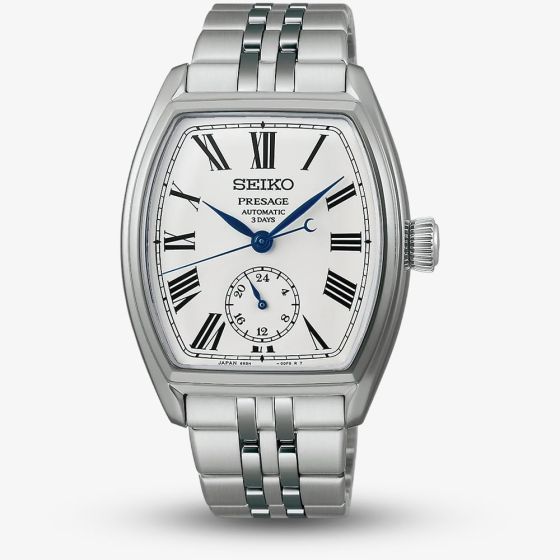 Seiko Mens Presage Classic Series Enamel Tonneau Bracelet Watch SPB537J1